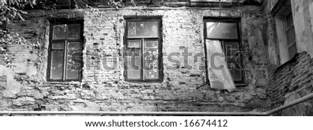 Ancient court yard of an old city, window. Monochrome