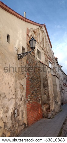 Vertical panorama of ancient house at Vilnius