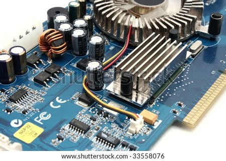Detail of modern computer video card isolated on white background