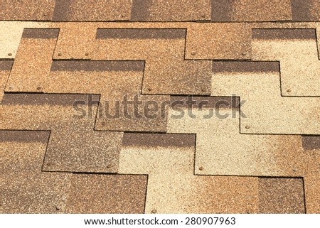 Soft roof. Shingles different shades of brown. High-tech roofing product from SBS-modified bitumen.