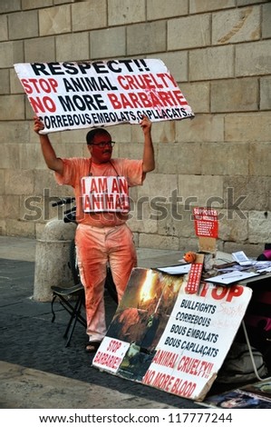 BARCELONA - SEPTEMBER 14: A male protester with a Sign 