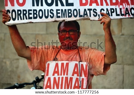 BARCELONA - SEPTEMBER 14: A male protester with a Sign \
