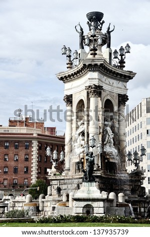Sculpture in the middle of Spanish Square, Barcelona, Spain