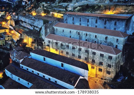 Aerial night view of Porto, Portugal wine yards