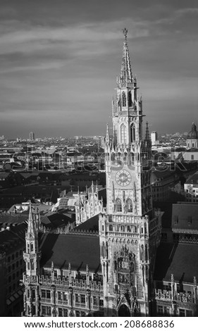 Aerial view of New Town Hall in Munich, Bavaria, Germany - a landmark and symbol of the city