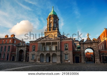 Dublin castle hall in the evening. Popular landmark in the capital of Ireland