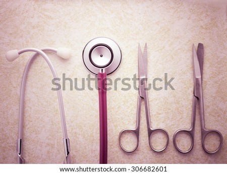 medical  equipment set in medical concept / vintage color