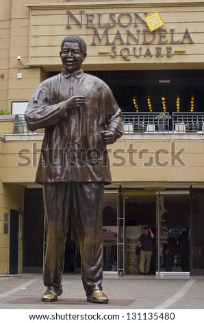 Johannesburg - March 10: Bronze Statue Of Nelson Mandela Stands On March 10, 2013 In Johannesburg. Nelson Mandela Is Credited With Peacefully Leading South Africa Across The Apartheid Divide.