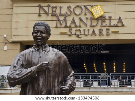 Johannesburg - March 10: Bronze Statue Of Nelson Mandela On March 10, 2013 In Johannesburg. Nelson Mandela Was Recently Hospitalized In Johannesburg For A Lung Infection.
