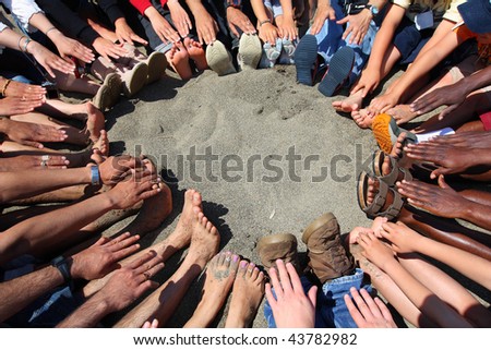 Feet of group of people
