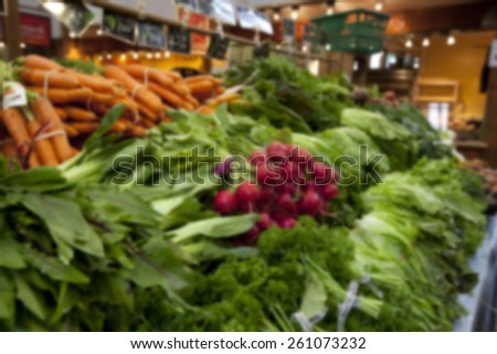 fresh organic healthy vegetables at the market with blurred filter effect