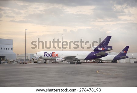 TORONTO - APRIL 30, 2015: FedEx Express is a subsidiary of FedEx Corporation, delivering packages and freight to more than 375 destinations in nearly every country each day.