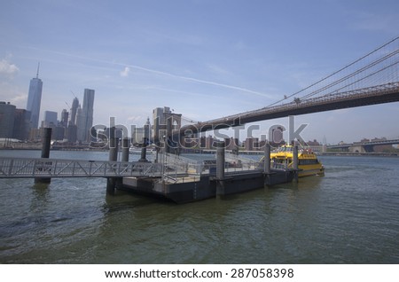 NEW YORK - May 28, 2015: New York Water Taxi is a water taxi service based in New York City, offering sightseeing, charter and commuter services to points along the East River and Hudson River.