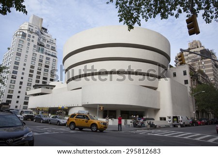 NEW YORK - May 27, 2015: The Solomon R. Guggenheim Museum, often referred to as The Guggenheim, is an art museum located at 1071 Fifth Avenue on the corner of East 89th Street in New York City.