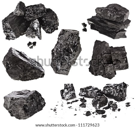 collection set of piece black coal isolated on white background collection set of piece black coal isolated on white background