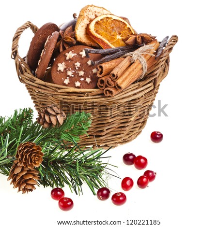 christmas basket full  cookie isolated on a white background