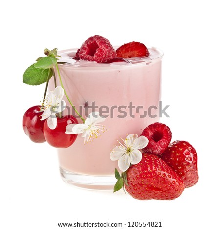 Fruit Yogurt  - Fresh Berries with Yogurt isolated on white background