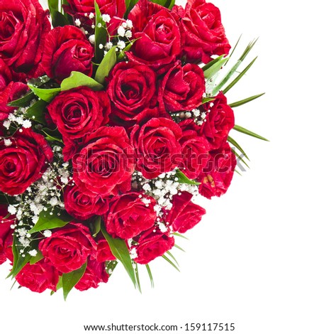 Border of Red roses bouquet isolated on the white background