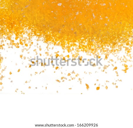 heap border of cornmeal maize flour surface isolated on white background