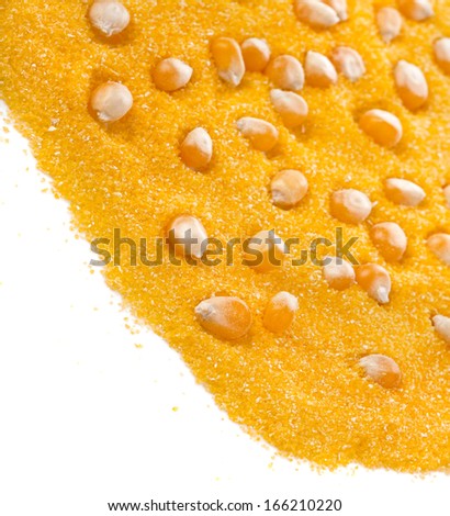 border heap of cornmeal maize flour surface isolated on white background