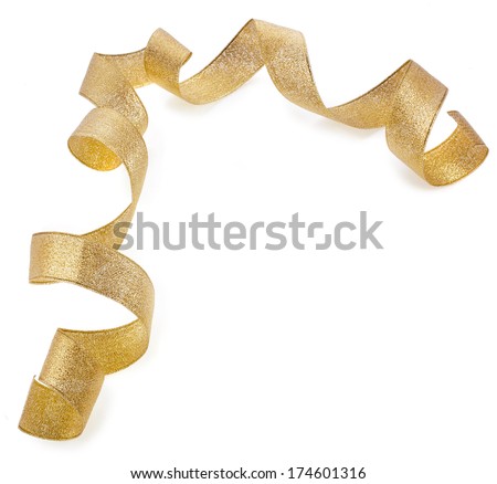 Beautiful glitter gold ribbon tape curl isolated on white background