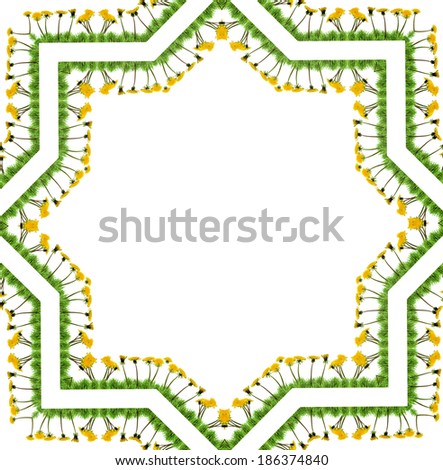Border Frame Floral Abstract Pattern of dandelions  taraxacum with copy space for text  isolated on black background