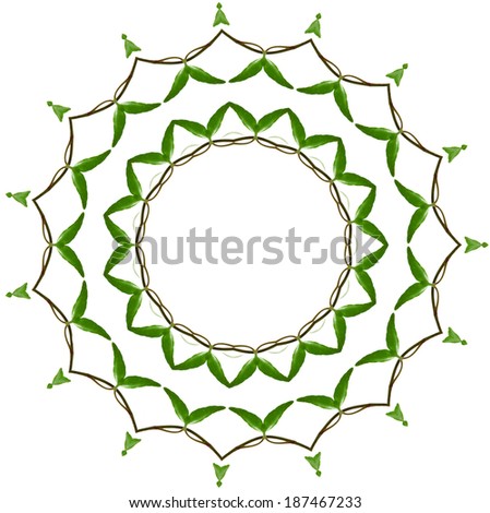 Abstract frame decor of green leaves isolated on white background