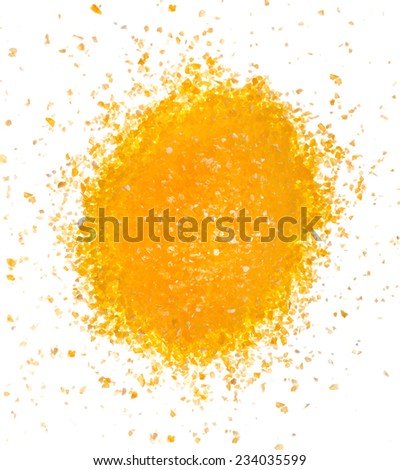 heap pile of cornmeal maize flour surface top view isolated on white background