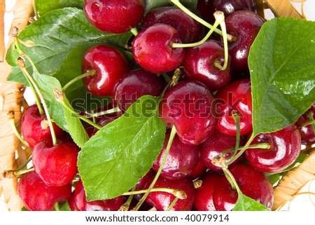 sweet cherries fruits heap pile close up surface top view  background