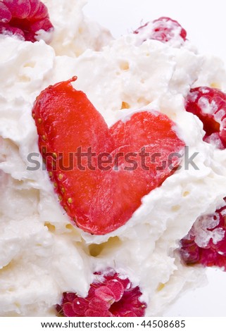 strawberry dessert with fruit heart  isolated on a white background