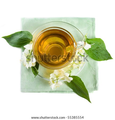 jasmine tea cup top view surface  isolated on a white