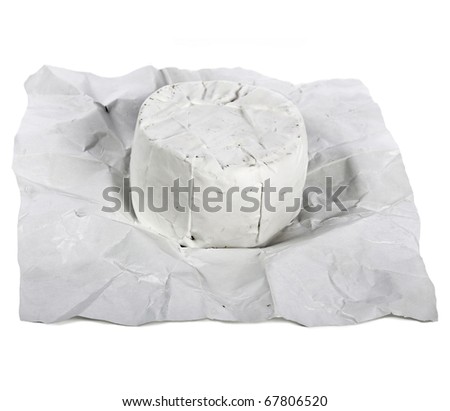 moldy cheese on a paper packaging isolated on white background