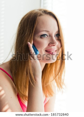 portrait of young woman phone call. Talking mobile phone woman.