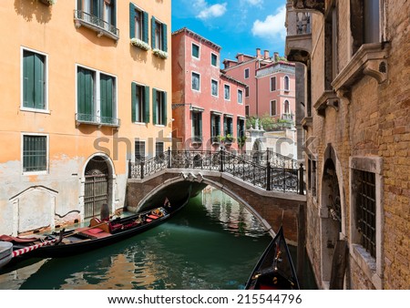 small bridge and architectural fragments from buildings in Venice - Italy