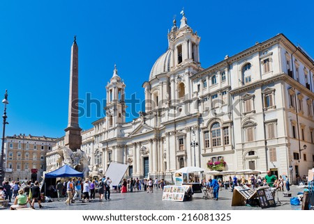 ROME, ITALY - JULY 15, 2014: Bernini obelisk and fountain in 