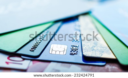 Euro bills and credit card background