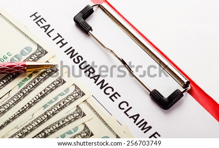 Health insurance application form with banknote concept for life planning