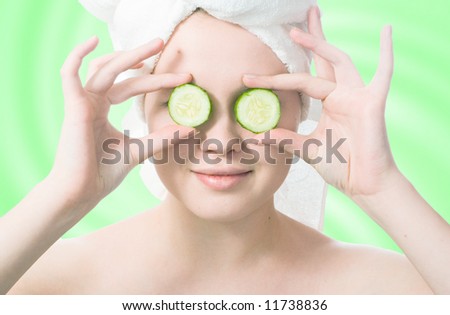 stock photo : Woman with cucumbers on eyes