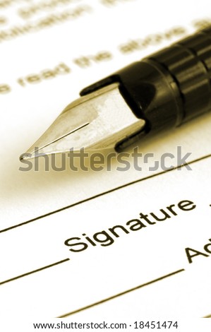 signature and Close-up of a fountain pen