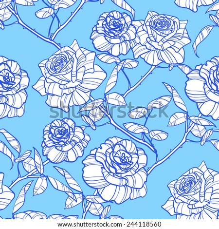 openwork elegant background with flowers roses and curls in blue tones