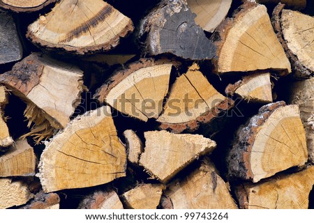 A pile of irregularly stacked pieces of firewood.