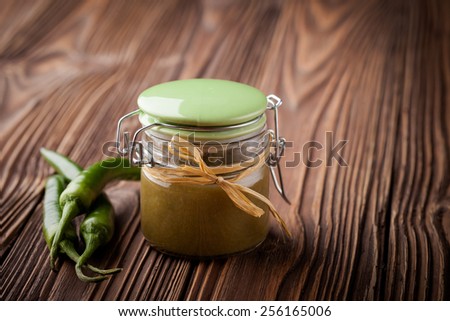 Homemade DIY natural hot chilli sauce sriracha made of green jalapeno