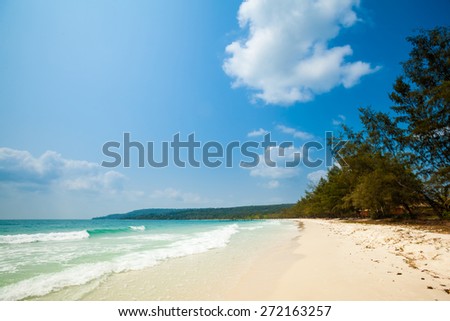 Summer seascape on tropical island Koh Rong in  Cambodia. Landscape of south east Asia.