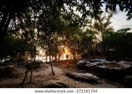 Summer sunrise view on tropical island Koh Rong in  Cambodia. Landscape of south east Asia.