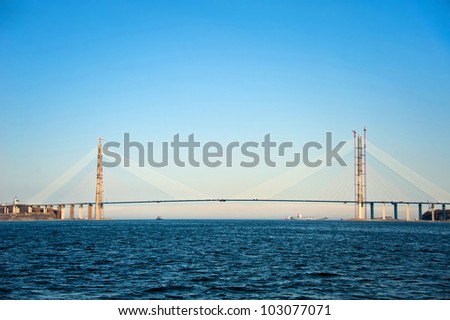 almost finished bridge to Russian Island, the longest cable-stayed bridge in the world