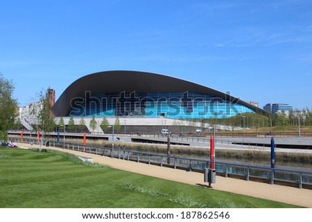 LONDON - APRIL 5. The Aquatics Centre at the new Queen Elizabeth Olympic Park on April 5, 2014,  opening day of the new public area in Stratford, London, UK.