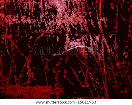 Dark red metal background with bullet hole and scratch marks