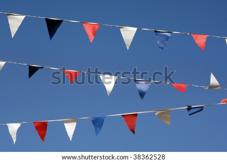 Bunting flags hanging on Broadstairs seafront, Kent, England