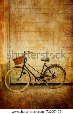 Bicycle with basket in sepia, Lille, France