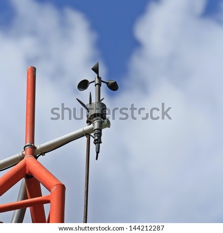 Weather station against blue cloudy sky